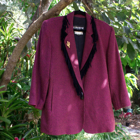 Cache Jackets & Blazers - Fringe Tweed Coat 80s Vintage Magenta Statement!